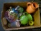 (TABLE) BOX LOT: ITALIAN MADE GREEN PITCHER. PINK WATER PITCHER. MULTI COLORED LEMONADE PITCHER.