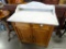 (R1) PINE WASH STAND WITH MARBLE TOP AND BACKSPLASH. CIRCA 1830-1850: 30.75