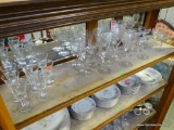 (R1) SHELF LOT OF ETCHED CRYSTAL STEMWARE: 6 RED WINE GLASSES. 4 WHITE WINE GLASSES. 9 SHERRY