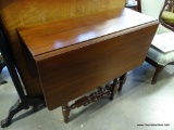 (R1) ANTIQUE GATE LEG MAHOGANY TABLE. HAS BEEN PROFESSIONALLY STRIPPED AND REFINISHED. WITH LEAVES