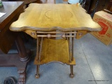 (R2) VINTAGE OAK FINISH STICK AND BALL LAMP TABLE THAT HAS BEEN PROFESSIONALLY STRIPPED AND