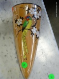 (R1) HAND PAINTED HANGING WALL PLANTER WITH PAINTED BIRD OF PARADISE IN A TREE: 9.25