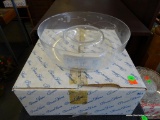 (R2) CRYSTAL CHIP 'N' DIP BOWL. ETCHED DESIGN WITH PAPERWORK AND ORIGINAL BOX. 11.25'' DIA
