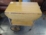 (R2) ANTIQUE OAK TEA CART WITH 1 DRAWER. RETAIL PRICE $950. MEASURES 26.5'' X 18'' X 29'' WITH SIDES