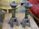 (R6) PAIR OF HANDMADE IRON AND COPPER CANDLE HOLDERS THAT STAND 13 IN TALL.