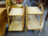 (R6) PAIR OF VINTAGE TWO TIER RATTAN END TABLES. THEY MEASURE 15