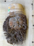 (R6) VINTAGE CARVING FROM A PALM OR COCONUT TREE OF A BEARDED MAN WITH A HAT MEASURES 12 INCHES LONG