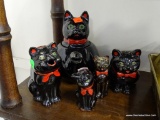 (R6) LOT OF 5 BLACK CAT ITEMS: TEA POT. CREAM AND SUGAR. SALT AND PEPPER SHAKERS. NAPKIN HOLDER.