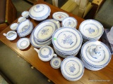 (R3) 65+ PIECES OF BLUE AND WHITE ORIENTAL CHINA: 13 DINNER PLATES. 12 LUNCHEON PLATES. 12 DESSERT