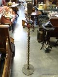 (R1) FANTASTIC BRASS FLOOR LAMP WITH CRANBERRY CUT TO THE CLEAR GLOBE. YOU DON'T FIND THEM LIKE THIS
