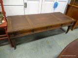 (R3) HERITAGE FURNITURE CO. MAHOGANY INLAID COFFEE TABLE. HAS A 2