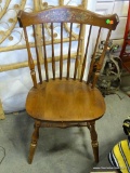 (R4) OAK PLANK BOTTOM SIDE CHAIR WITH TOLE PAINTED CREST: 18