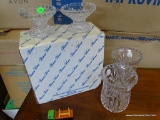 (R4) PRINCESS HOUSE 4 PIECE CRYSTAL HURRICANE CANDLE STICK HOLDERS AND SHADES