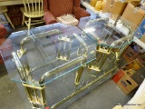 (R4) PAIR OF BRASS AND GLASS END TABLES: 28