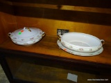 (R1) 3 PIECES OF MISC. CHINA IN ROSE PATTERN: LIDDED 2 HANDLED SERVING DISH. OVAL SERVING BOWL WITH