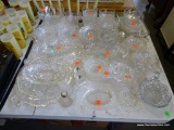 (TABLE) LARGE LOT OF CLEAR GLASS: CUT CRYSTAL OBLONG DISH. SALT AND PEPPER SHAKERS. CRYSTAL FINGER