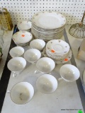 (TABLE) MISC. LOT: 7 WESTERN GERMAN CUPS AND SAUCERS. 2 WEST GERMAN DESSERT PLATES. 12 DINNER