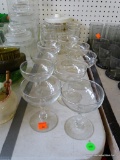 (TABLE) LOT OF GLASSWARE: SHERRY GLASSES. BRANDY SNIFTERS. CORDIALS. ETC.