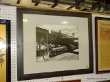 (BW) FRAMED AND DOUBLE MATTED PRINT OF 3 TRAINS OVERLAPPING ONE ANOTHER ON THE TRACK. IN GRAY FRAME:
