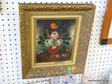 (BW) FRAMED AND MATTED OIL ON CANVAS OF A STILL LIFE IN GOLD GILT FRAME: 13.5