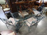 (R1) HIGH END DESIGNER WROUGHT IRON AND BEVELED GLASS PATIO/SUNROOM TABLE WITH 4 WROUGHT IRON CHAIRS