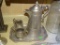 (KIT) PEWTER COFFEE SET: COFFEE POT. CREAM AND SUGAR. CARRYING TRAY.