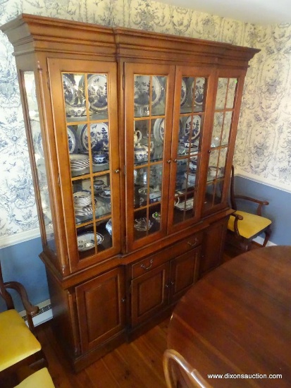 (DR) SUMTER FURNITURE CO. 1 PIECE CHERRY CHINA CABINET WITH 4 GLASS PANELED DOORS ON TOP, 4 PANELED