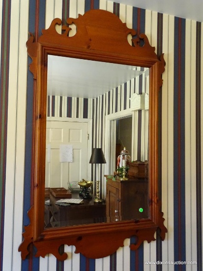 (KIT) FRAMED AND BEVELED GLASS MIRROR IN PINE CHIPPENDALE FRAME. HAS A 1" BEVEL. MIRROR IS: 30"x47"