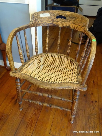 (DR) ANTIQUE CANE BOTTOM SPINDLE BACK ARMCHAIR: 21.5"x18"x30"