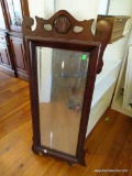 (LR) VINTAGE MAHOGANY CHIPPENDALE BEVELED GLASS MIRROR WITH SHELL CARVING AT THE CREST. IS MISSING A