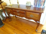 (LR) QUEEN ANNE 4 DRAWER BUFFET WITH BRASS CHIPPENDALE PULLS ON THE DRAWERS. IS IN EXCELLENT