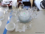 (PORCH) MISC. LOT OF GLASSWARE: CRYSTAL BELL. 7 CRYSTAL BRANDY SNIFTERS. 3 RED WINE GLASSES. MISC.