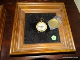 (KIT) FRAMED VINTAGE COMPASS (TOP IS LOOSE!) ON FELT IN OAK SHADOW BOX FRAME: 8.5