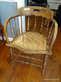 (DR) ANTIQUE CANE BOTTOM SPINDLE BACK ARMCHAIR: 21.5