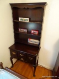 (BR) VERY NICE MAHOGANY QUEEN ANNE DESK WITH HUTCH TOP. HAS 3 DRAWERS WITH BRASS CHIPPENDALE PULLS.