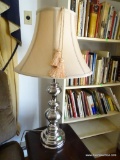 (LR) SILVER TONED LAMP WITH SHADE AND FINIAL: 7