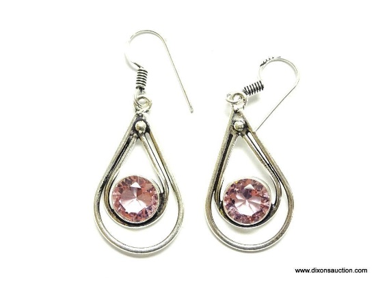 .925 STERLING SILVER 1.5'' GORGEOUS MADAGASCAR PINK TOPAZ EARRINGS (RETAIL $49.00)