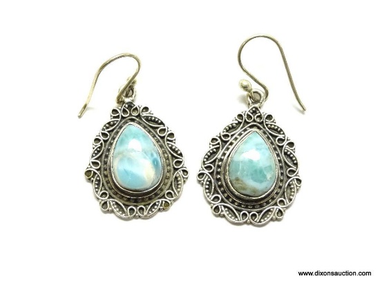 .925 STERLING SILVER 1'' DETAILED LARIMAR EARRINGS (RETAIL $79.00)