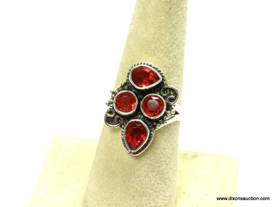 .925 STERLING SILVER PRETTY MULTI-STONE AND RED GARNET RING SIZE 7.75 (RETAIL $59.00)