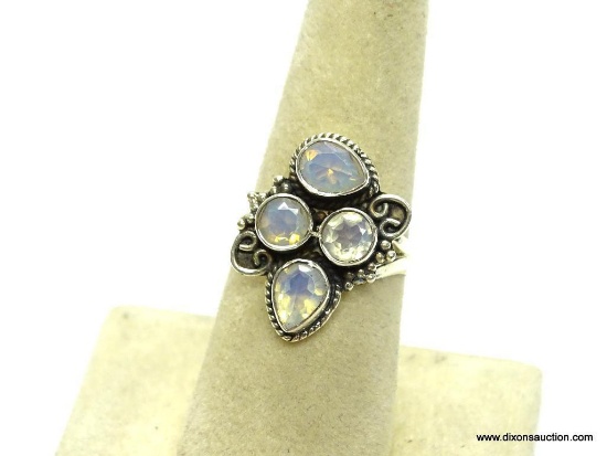 .925 STERLING SILVER MULTI-STONE , DETAILED OPALITE RING SIZE 7.75