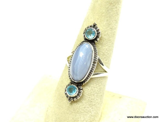 .925 STERLING SILVER BEAUTIFUL BLUE LACE AND BLUE TOPAZ ACCENT RING SIZE 8 (RETAIL $59.00)