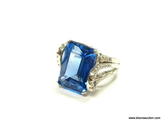 .925 STERLING SILVER AAA TOP QUALITY UNHEATED 53CT, HEAVY FACETED EMERALD CUT SWISS BLUE TOPAZ WITH