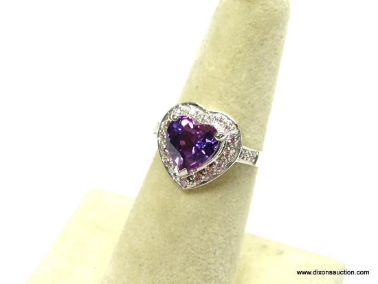 .925 STERLING SILVER AAA 4.0 CT TOP QUALITY BLUE PURPLE HEART SHAPED SAPPHIRE, SURROUNDED WITH FINE