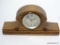 MINI NEW HAVEN OAK CASE TAMBOUR MARRIAGE MANTLE CLOCK. MEASURES 6