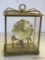 KUNO ANNIVERSARY BRASS AND GLASS MANTLE CLOCK MEASURES 10.5