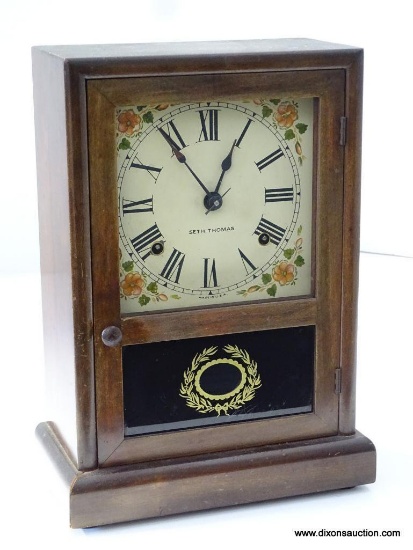 SETH THOMAS 8 DAY COTTAGE CLOCK WITH TIME, STRIKE AND PENDULUM 12.75'' TALL 9.25'' WIDE RETAIL PRICE