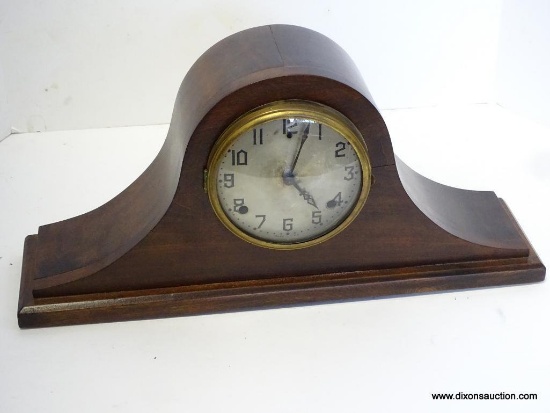 WM GILBER TAMBOUR 8 DAY CLOCK WITH TIME AND STRIKE. CASE HAS BEEN REFINISHED. MEASURES 9.5"T X 20"W