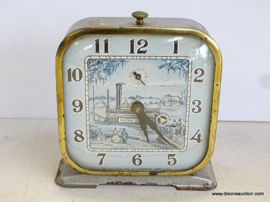 LUX CLOCK CO. SHOWBOAT ALARM CLOCK. MEASURES 5"T X 5"W RETAIL PRICE $195