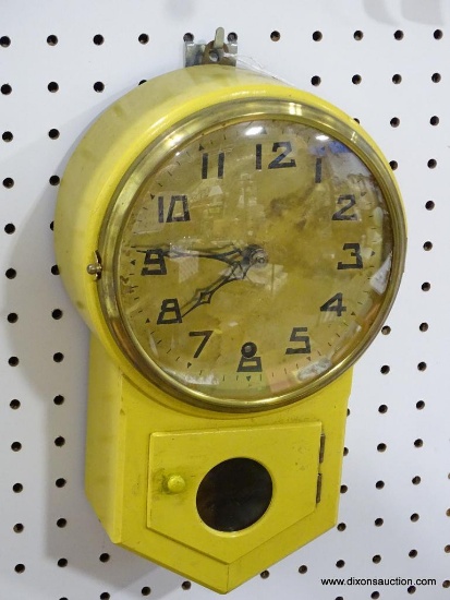 NEW HAVEN YELLOW MINI CLOCK WITH 8-DAY TIME ONLY. MEASURES 11"T X 7"W RETAIL PRICE $375.