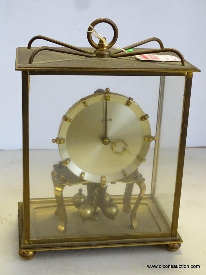 KUNO ANNIVERSARY BRASS AND GLASS MANTLE CLOCK MEASURES 10.5"T X 7.5"W RETAIL PRICE $195